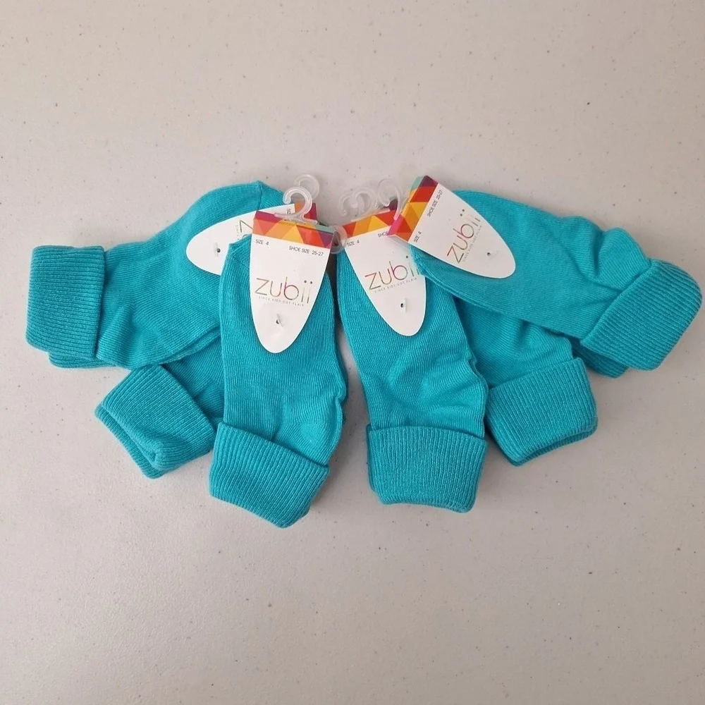 6-Pack ZUBII Kids Got Flair Youth Crew Socks Size 4 Teal Turquoise NWT